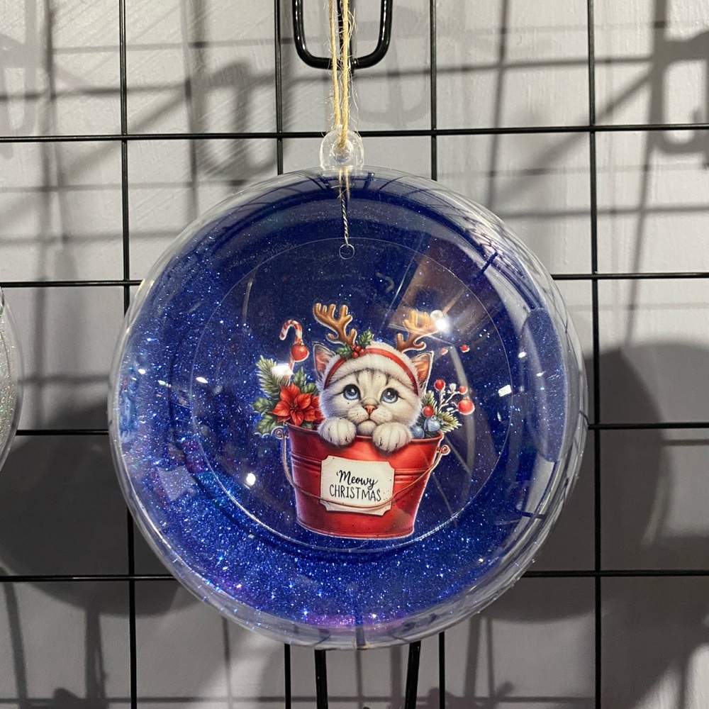 Blue Christmas Ornament with Cat Design